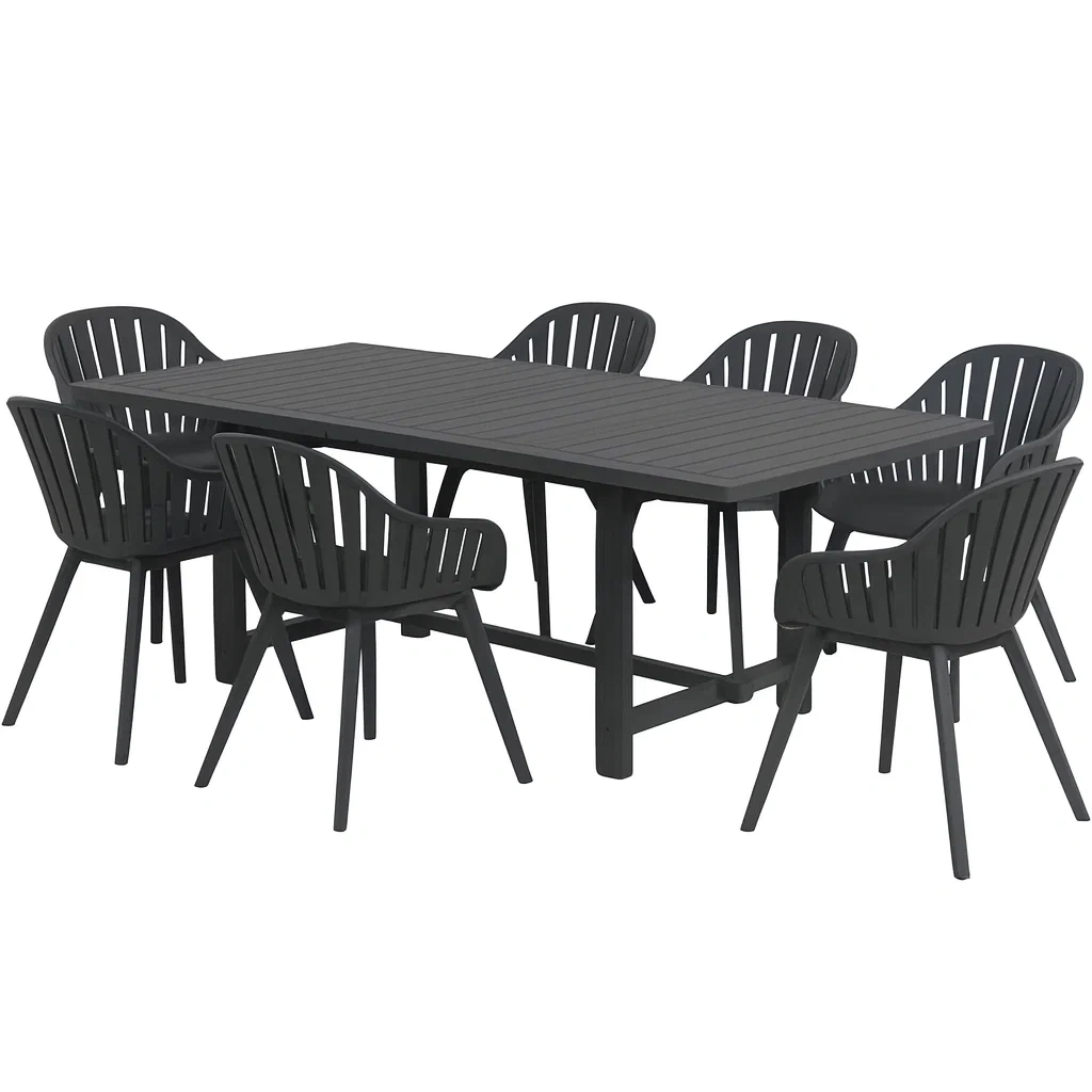 7-teilige Esstischgarnitur aus Kunststoff, Anthrazit-decorvoria