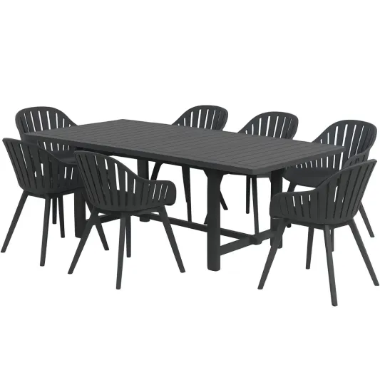 7-teilige Esstischgarnitur aus Kunststoff, Anthrazit-decorvoria