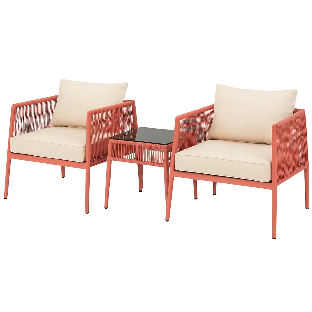 Terrakotta Aluminium Gartenmöbel-Set: 2 Sessel und Beistelltisch-decorvoria
