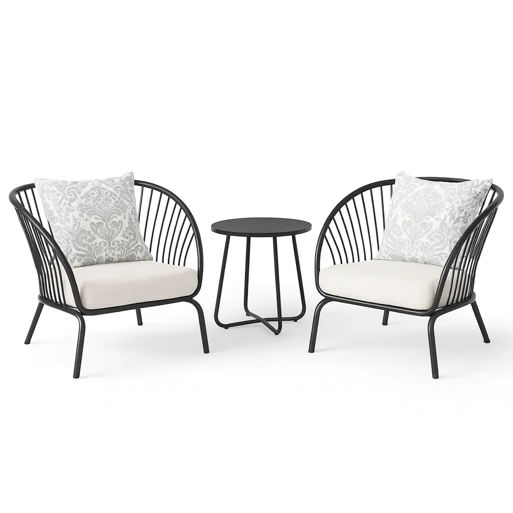 Metall Gartenmöbel-Set mit 2 Stühlen und Tisch, Schwarz und Weiß-decorvoria