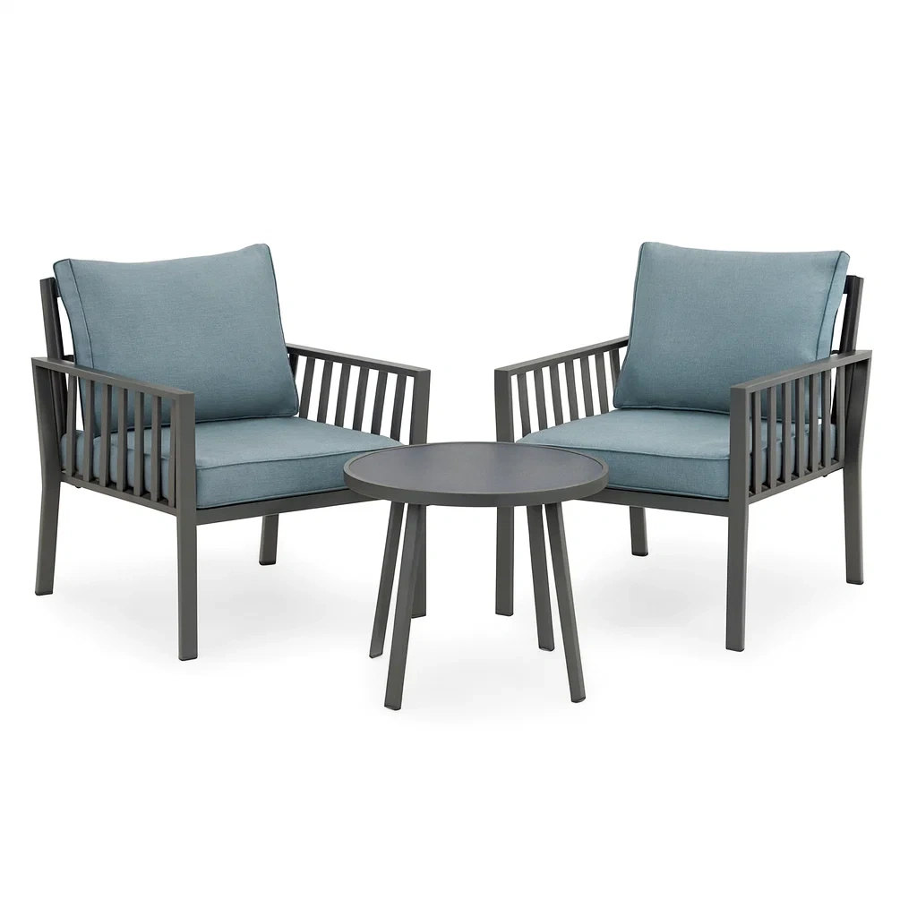 Aluminium Gartenmöbel-Set mit 2 Stühlen und Tisch, Blau und Dunkelgrau-decorvoria
