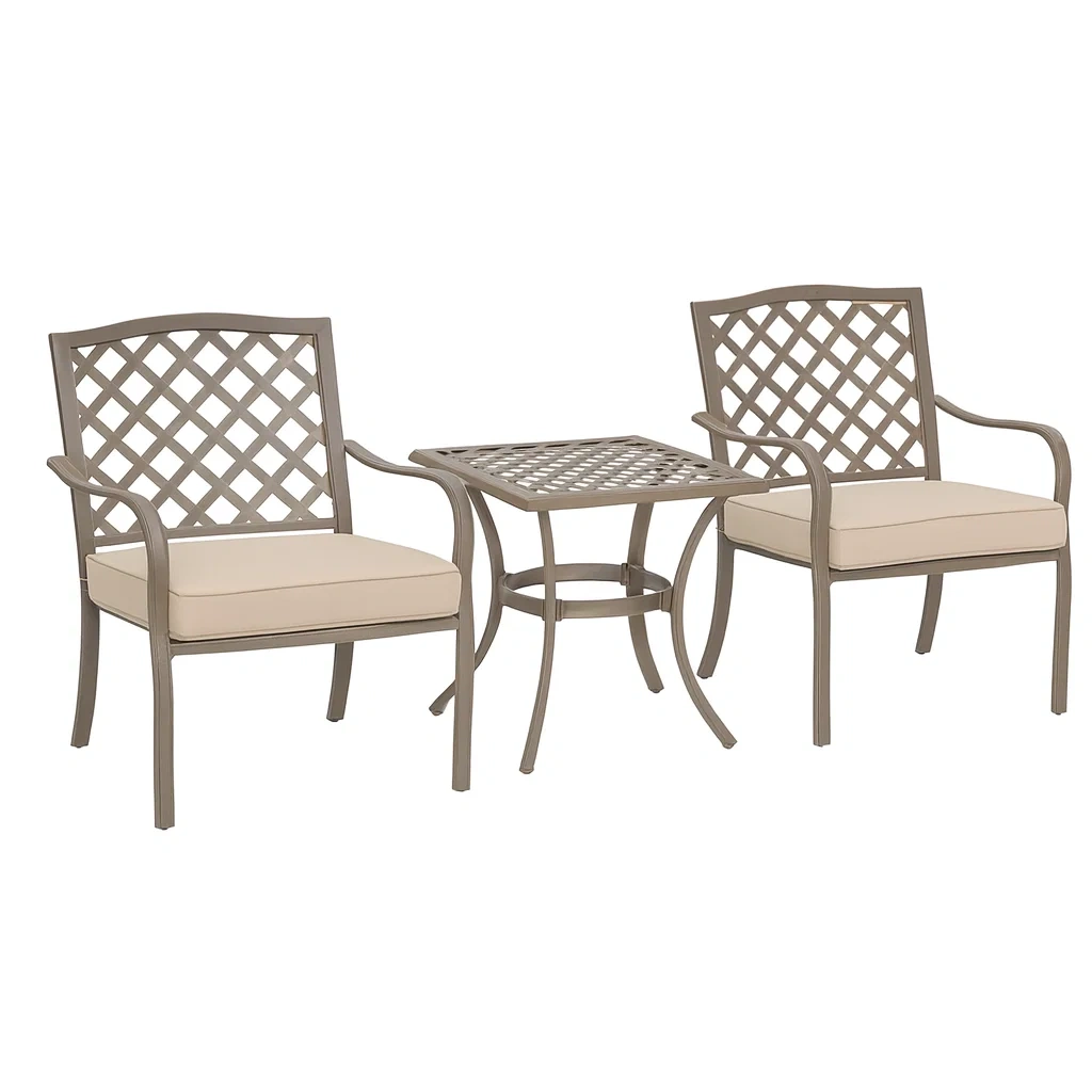 3-teiliges Bistro-Set aus Aluminium in Beige-decorvoria