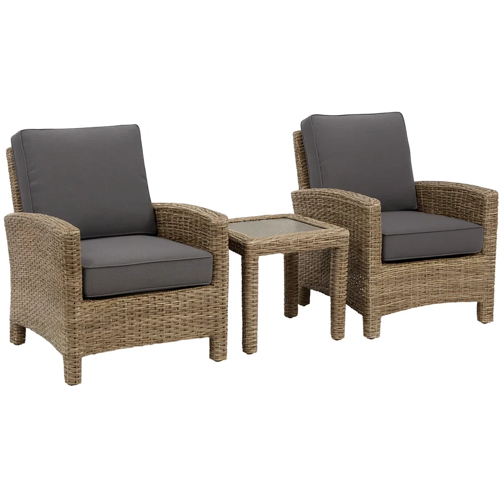 Polyrattan Gartenmöbel Set 2 Sessel mit Tisch Grau-decorvoria