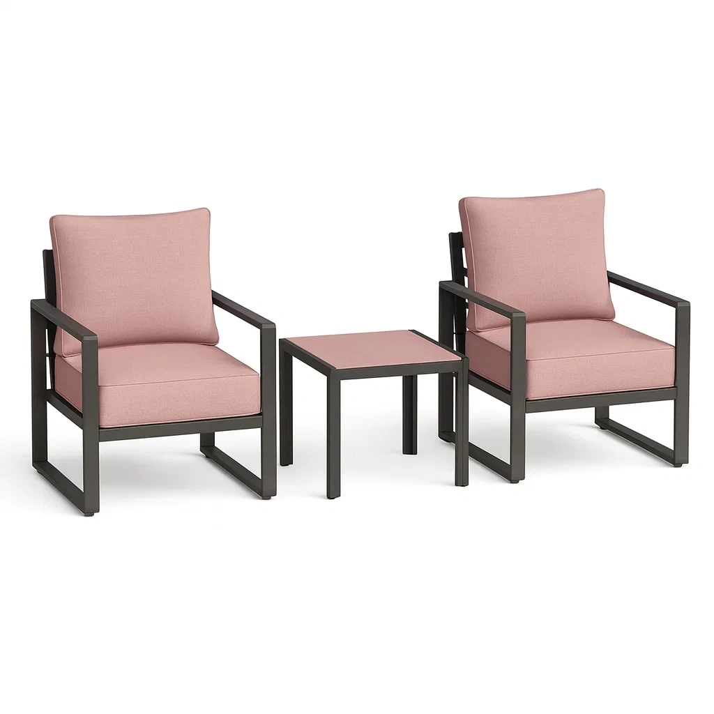 Metall Gartenmöbel-Set mit 2 Stühlen und Tisch Rosa-decorvoria