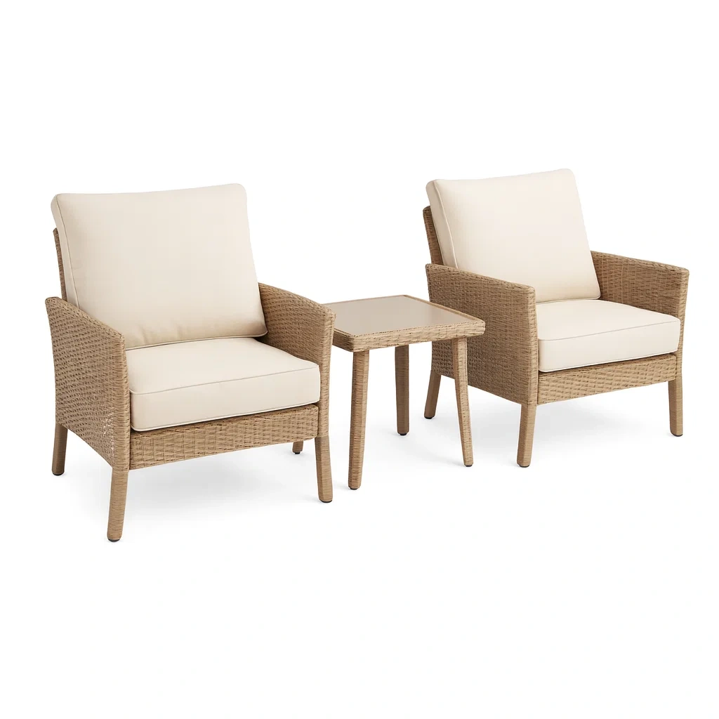 Gartenmöbel Set 2 Sessel+1 Tisch Aluminium Rattan Beige-decorvoria