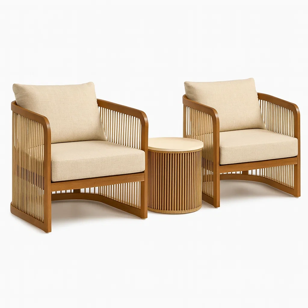 Outdoor Lounge Set Holz Beige Polster 2 Sessel und Tisch-decorvoria