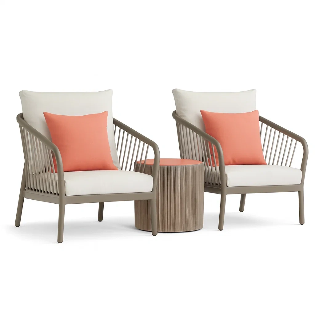 Outdoor-Sitzgruppe aus Aluminium mit Polyesterkissen Beige/Orange-decorvoria