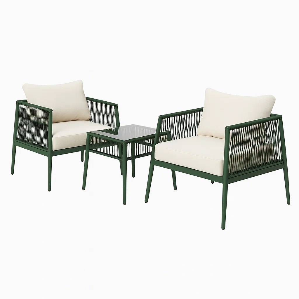 3-teiliges Gartenset aus Aluminium und glas in Grün/Beige-decorvoria