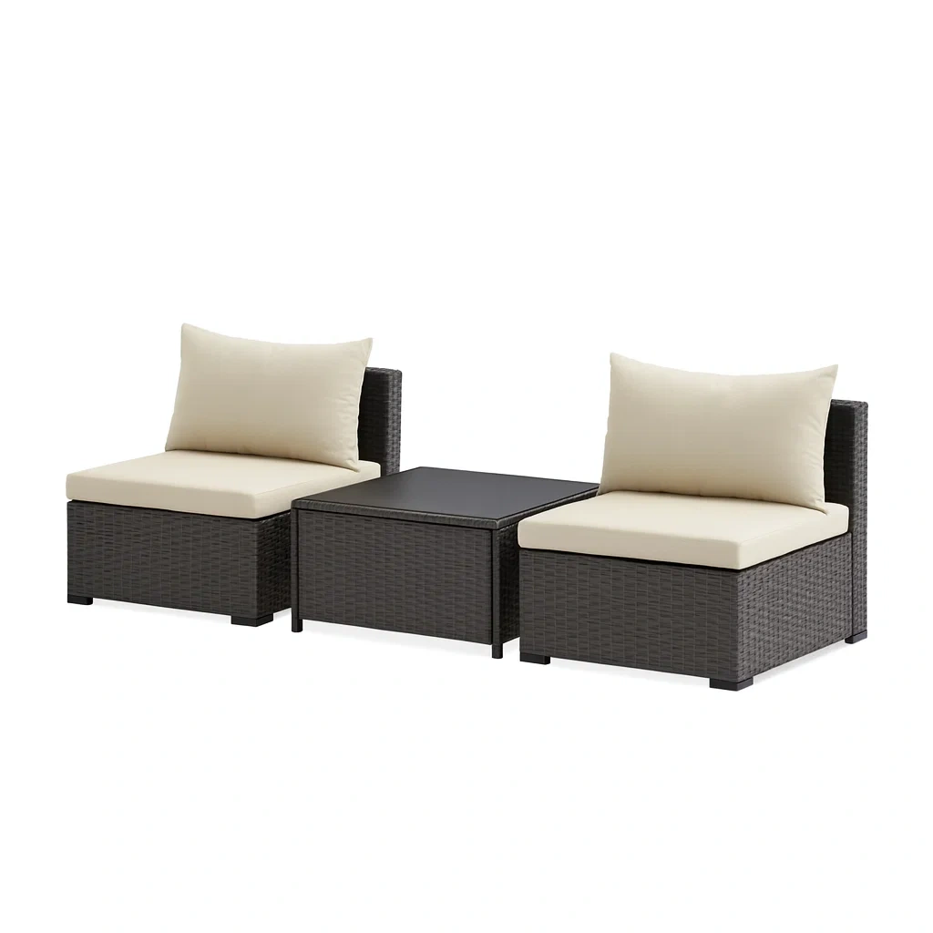Rattan-Outdoor-Lounge-Set mit Beistelltisch und Kissen Beige 3-teilig-decorvoria