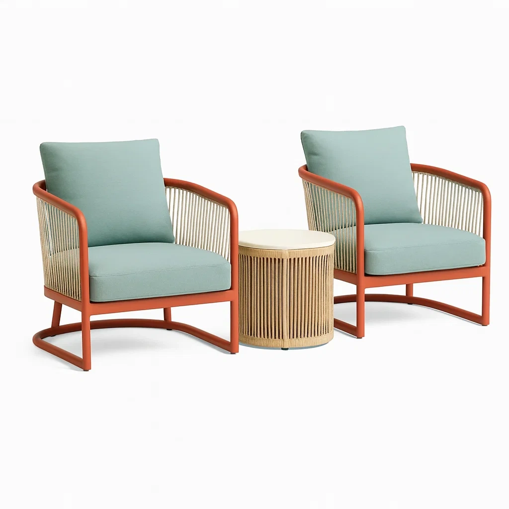 Gartenmöbel Set Aluminium Sessel und Beistelltisch Türkis/Orange-decorvoria
