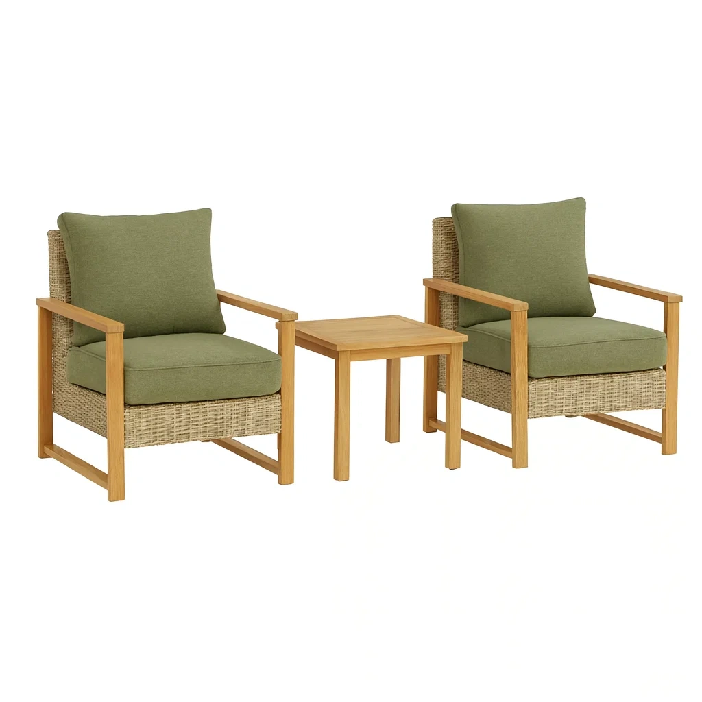 Gartenset aus Akazienholz und Polyrattan mit Grünen Kissen-decorvoria