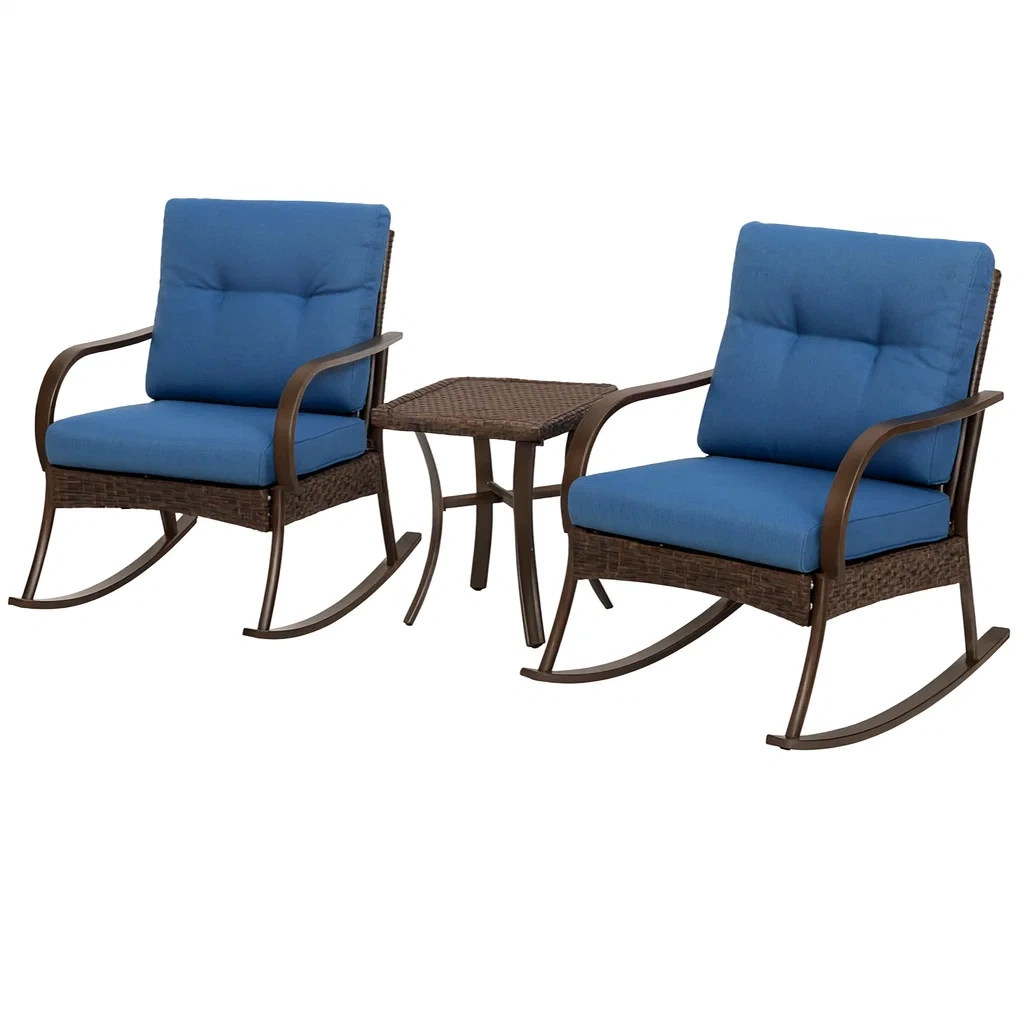 Gartenmöbel Set Schaukelstühle mit Tisch Blau Rattan Aluminium-decorvoria