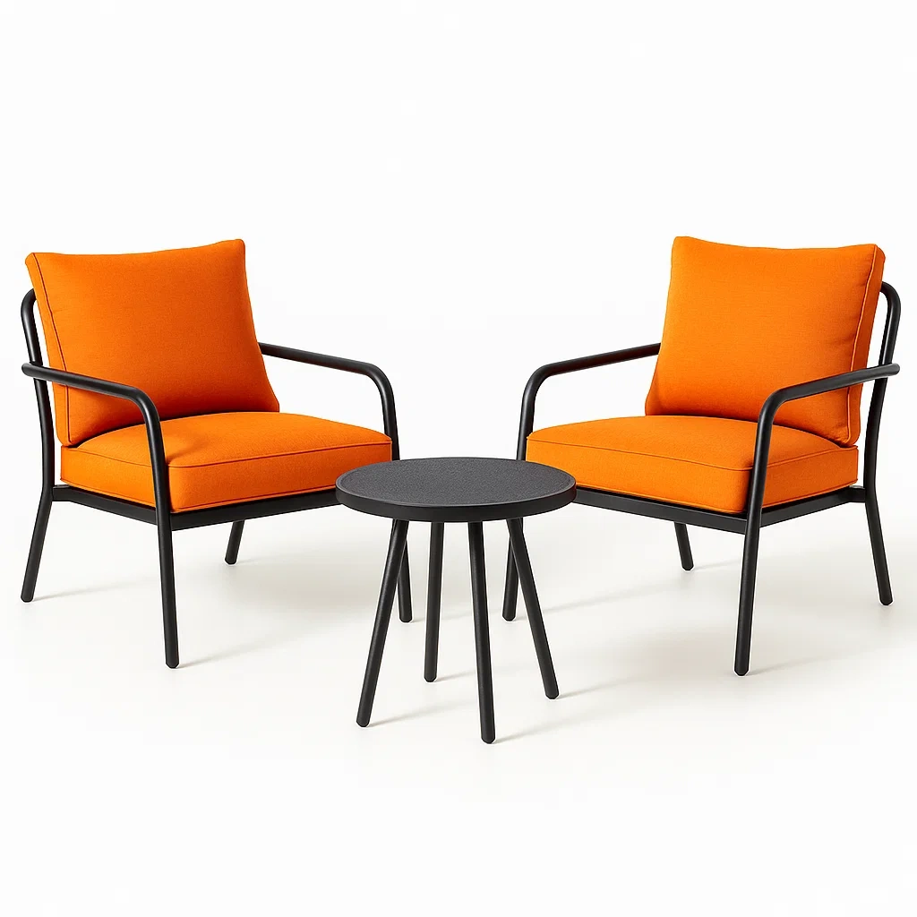 Outdoor-Sitzgruppe aus Stahl und Polyester, Orange-decorvoria