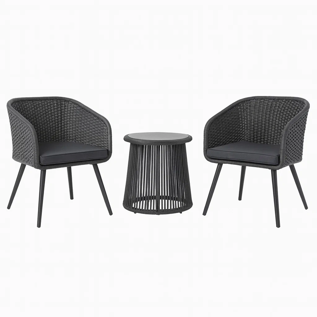 3-teiliges Gartenmöbel-Set aus Polyethylen-Rattan mit Tisch Schwarz-decorvoria