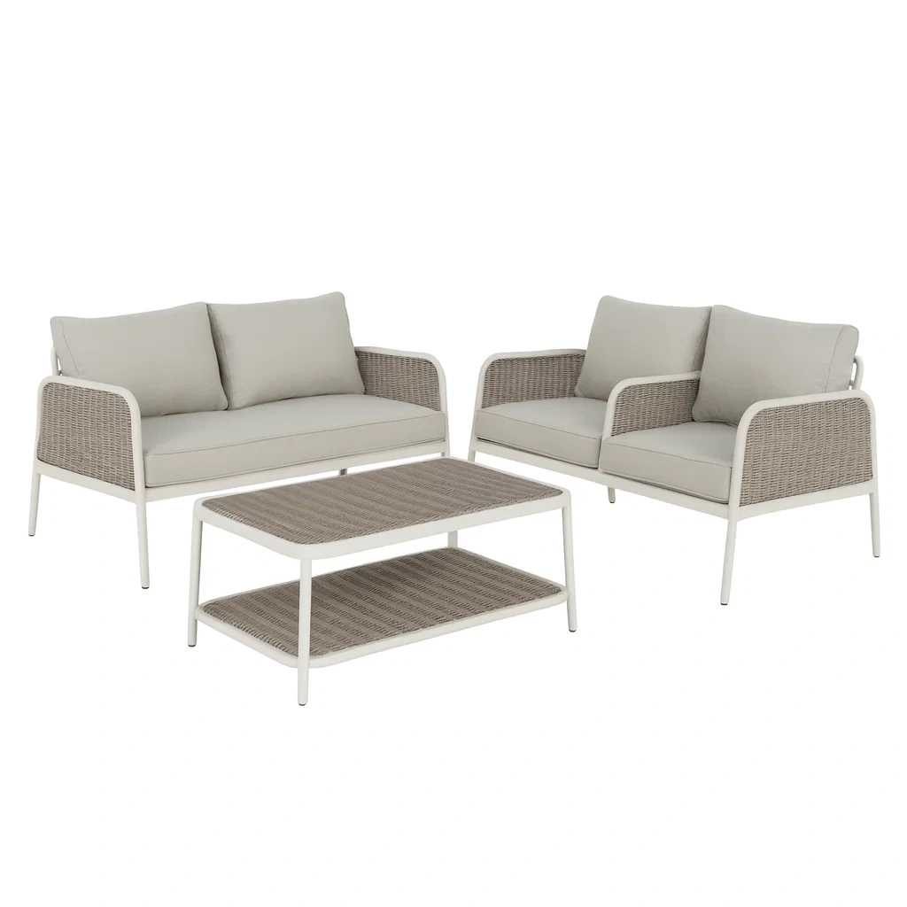 4-teiliges Gartenmöbel-Set aus Aluminium und Polyrattan Beige-decorvoria