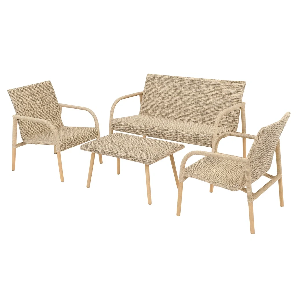 Gartenmöbel Set PE-Rattan Beige 4-teilig Sofa Sessel Tisch-decorvoria