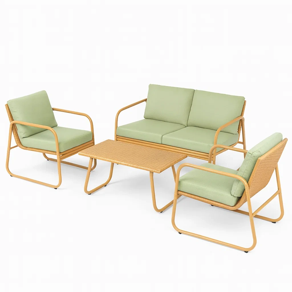 Gartenmöbel Set Aluminium Rattan Sessel Sofa Tisch Hellgrün-decorvoria