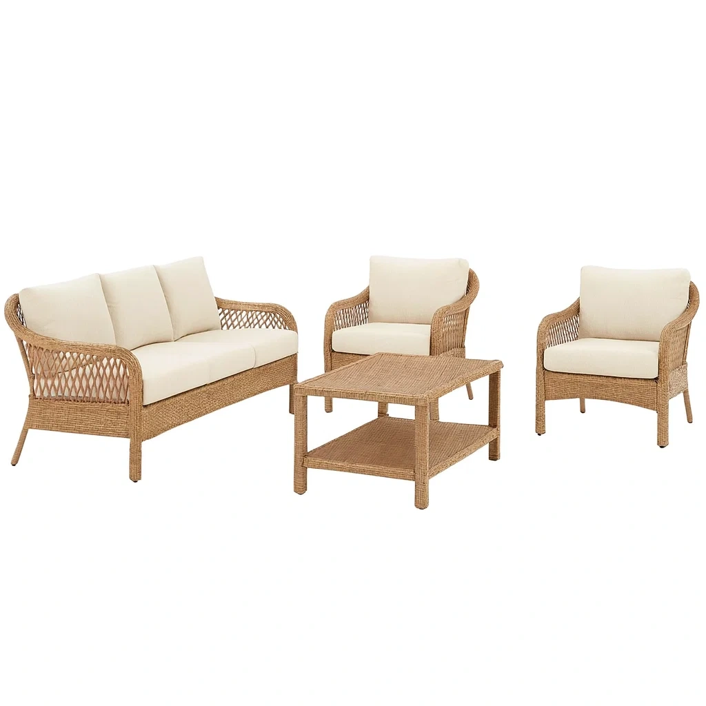 4-teiliges Gartenmöbel Set aus Polyrattan mit Polyesterkissen Beige-decorvoria