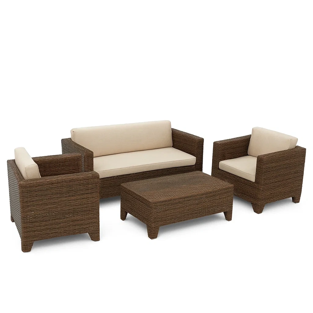 Rattan Gartenmöbel Set Braun Beige Kissen-decorvoria