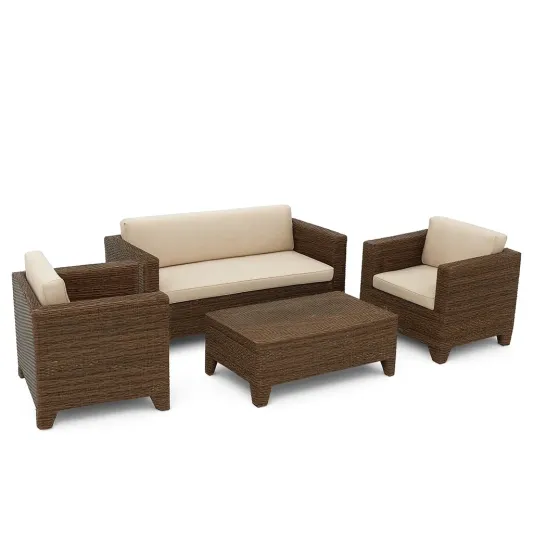 Rattan Gartenmöbel Set Braun Beige Kissen-decorvoria