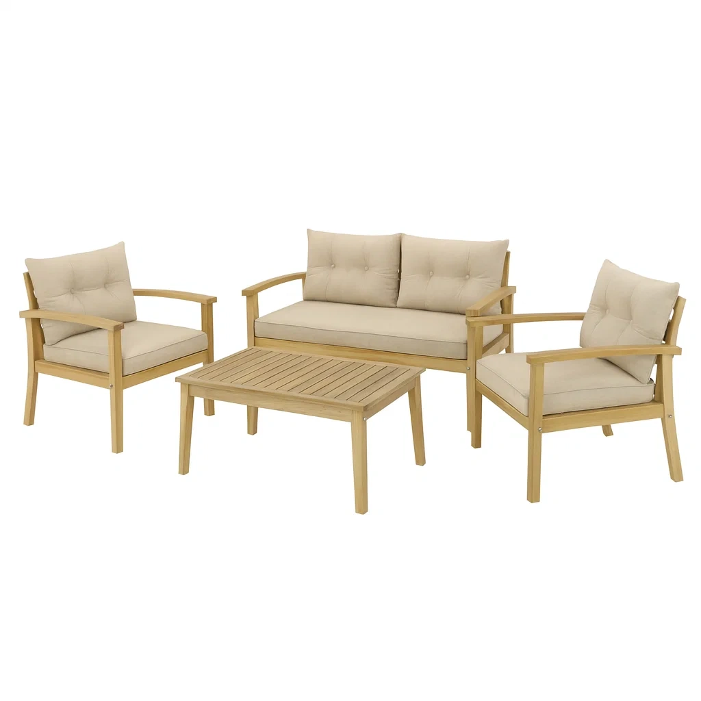 Gartenmöbel-Set aus Akazienholz mit Polyesterkissen Beige-decorvoria