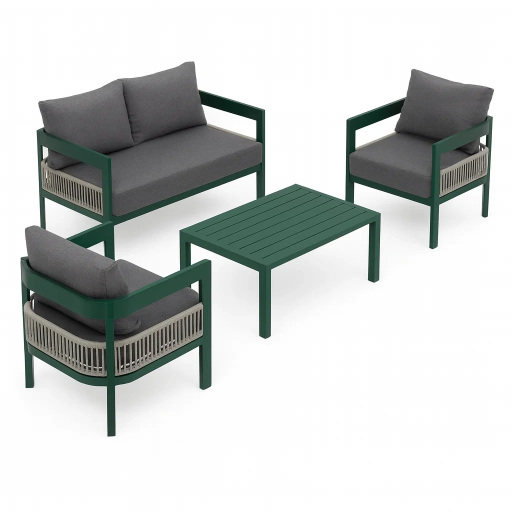 4-teiliges Gartenset Aluminium Dunkelgrün/Grau mit Kissen-decorvoria