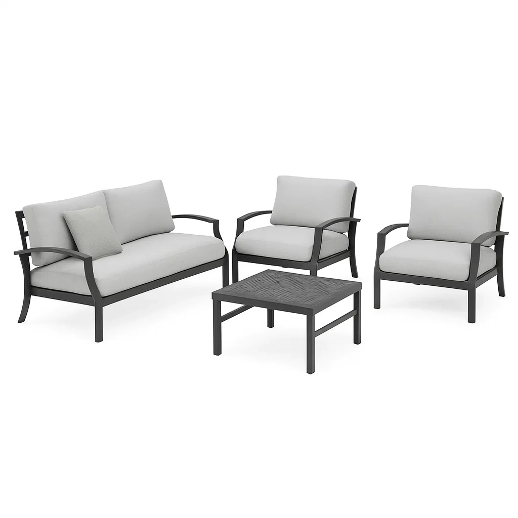 4-teiliges Gartensofa-Set aus Aluminium mit grauen Kissen-decorvoria