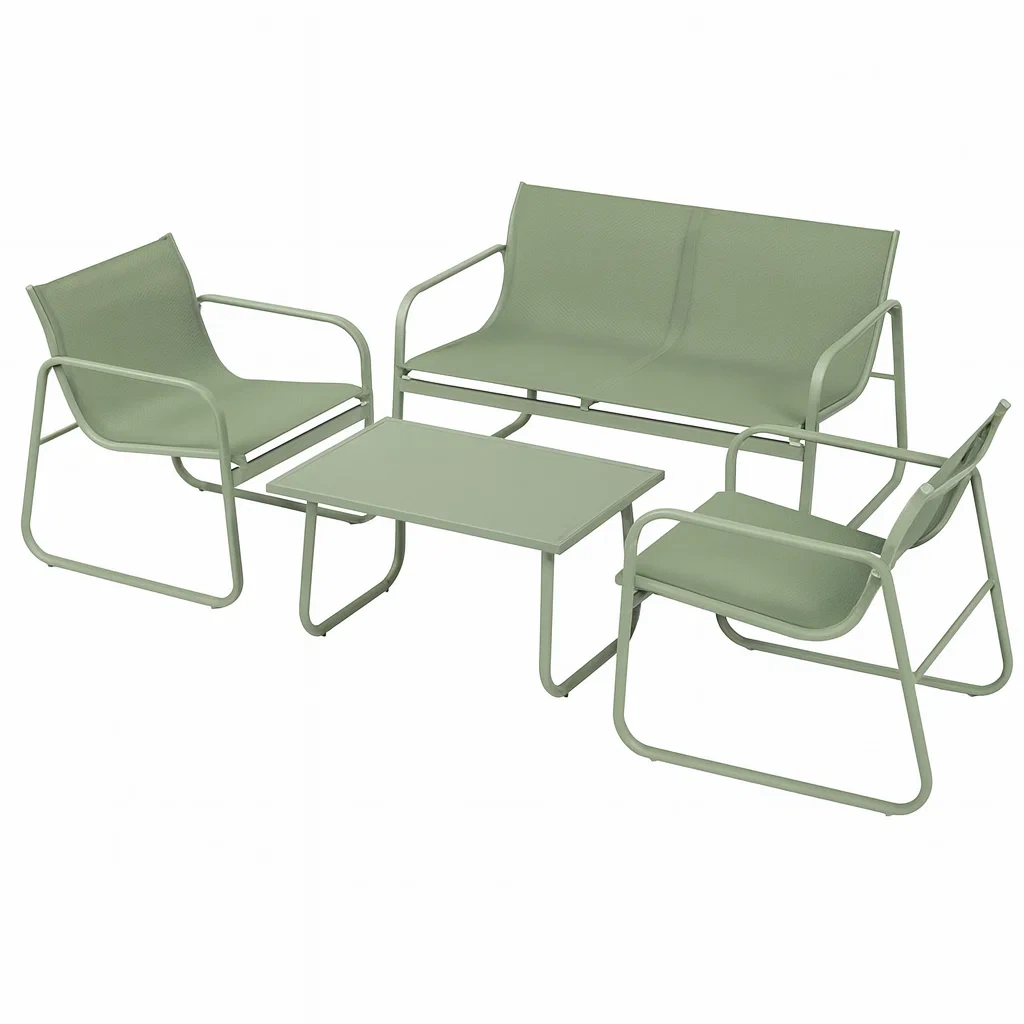 4-teiliges Gartenmöbelset Metall Grün-decorvoria