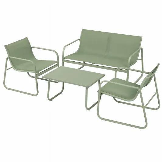 4-teiliges Gartenmöbelset Metall Grün-decorvoria
