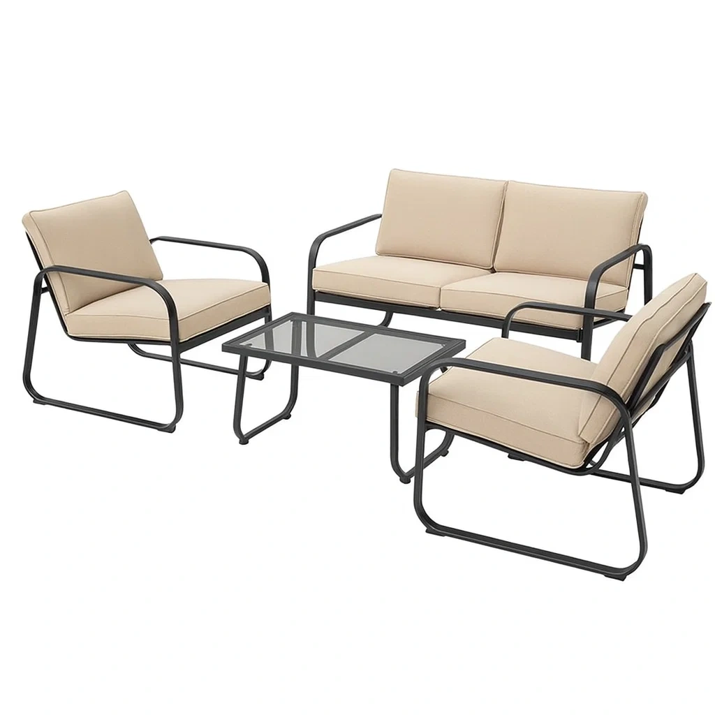 4-teiliges Gartenmöbel-Set Metall/Polyester Beige Tisch 110x60x40 cm-decorvoria