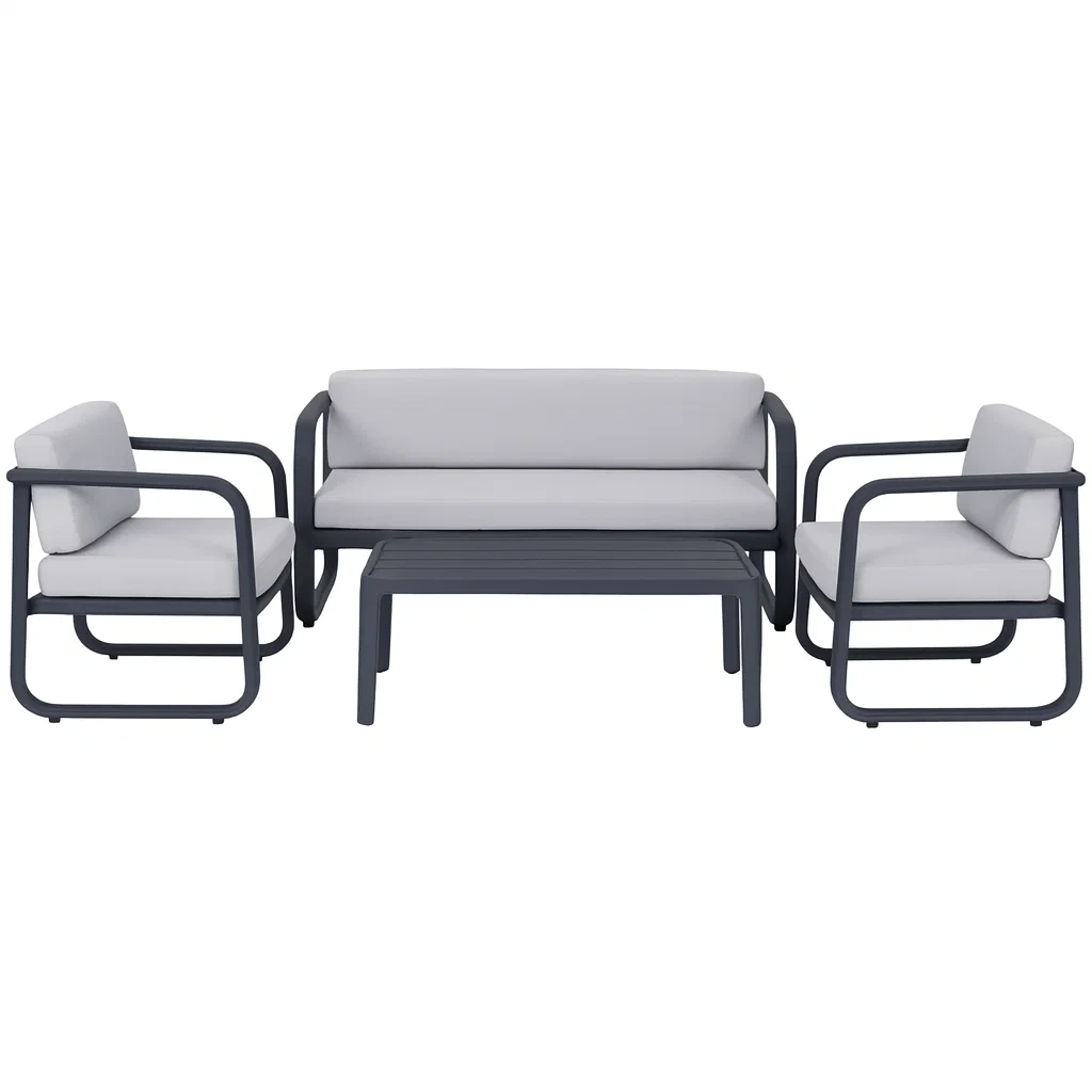 4-tlg. Gartenmöbel-Set aus Aluminium in Dunkelgrau/Beige-decorvoria