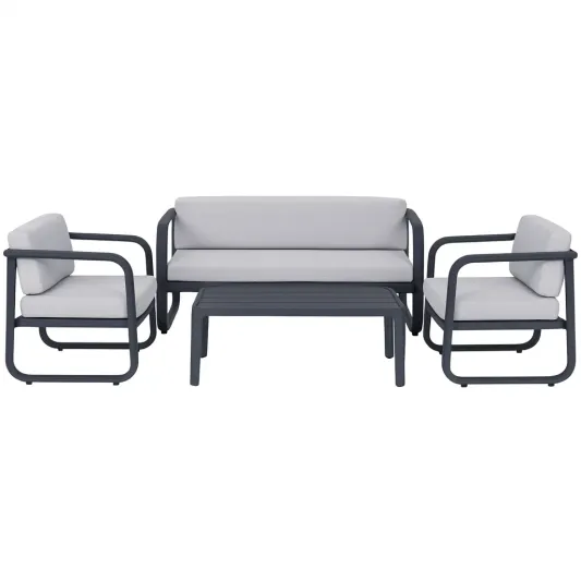 4-tlg. Gartenmöbel-Set aus Aluminium in Dunkelgrau/Beige-decorvoria