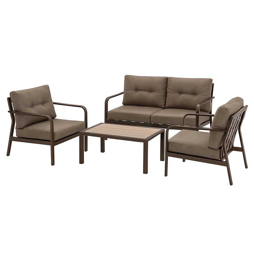 4-teiliges Metall-Gartensofa mit Polyesterkissen in Braun-decorvoria
