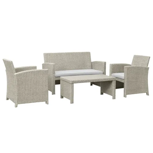 4-teiliges Gartenmöbel-Set aus Polyethylen-Rattan Hellgrau mit Polyesterkissen-decorvoria