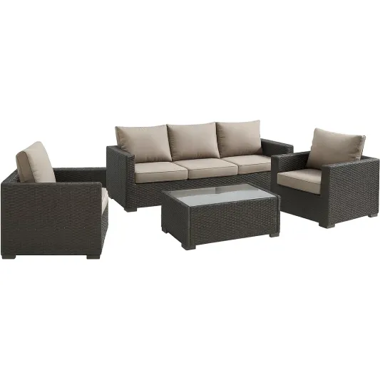 Outdoor-Sofa-Set Polyrattan Beige Grau-decorvoria