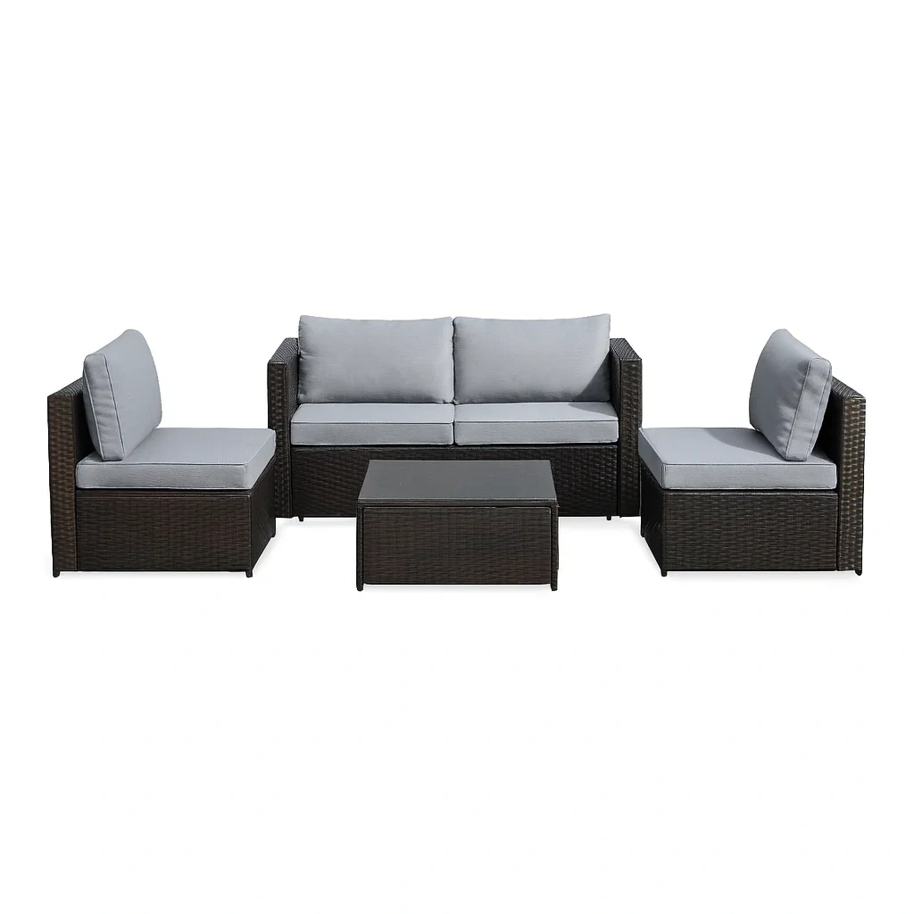 5-teiliges Rattan Gartenmöbel-Set mit Kissen, Dunkelbraun und Anthrazit-decorvoria