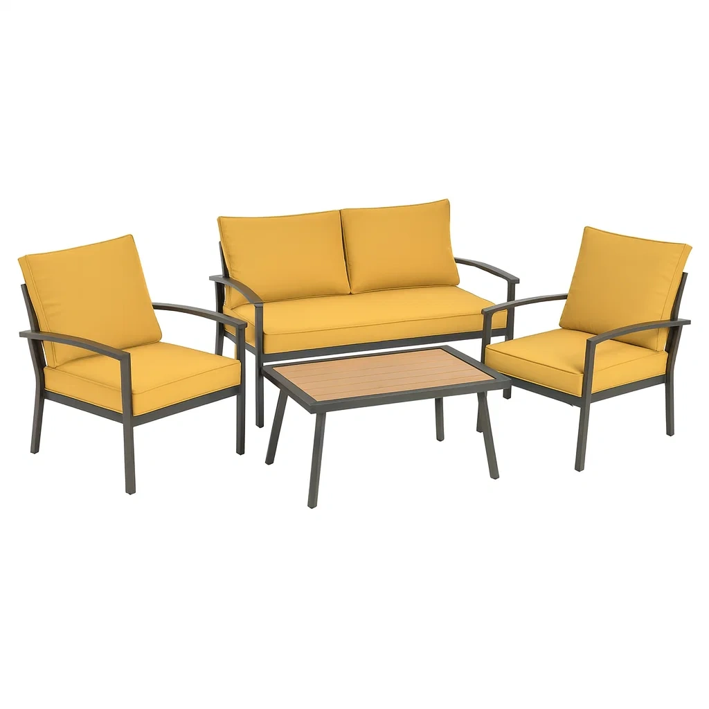 Gartenmöbel-Set aus Aluminium mit gelben Kissen-decorvoria