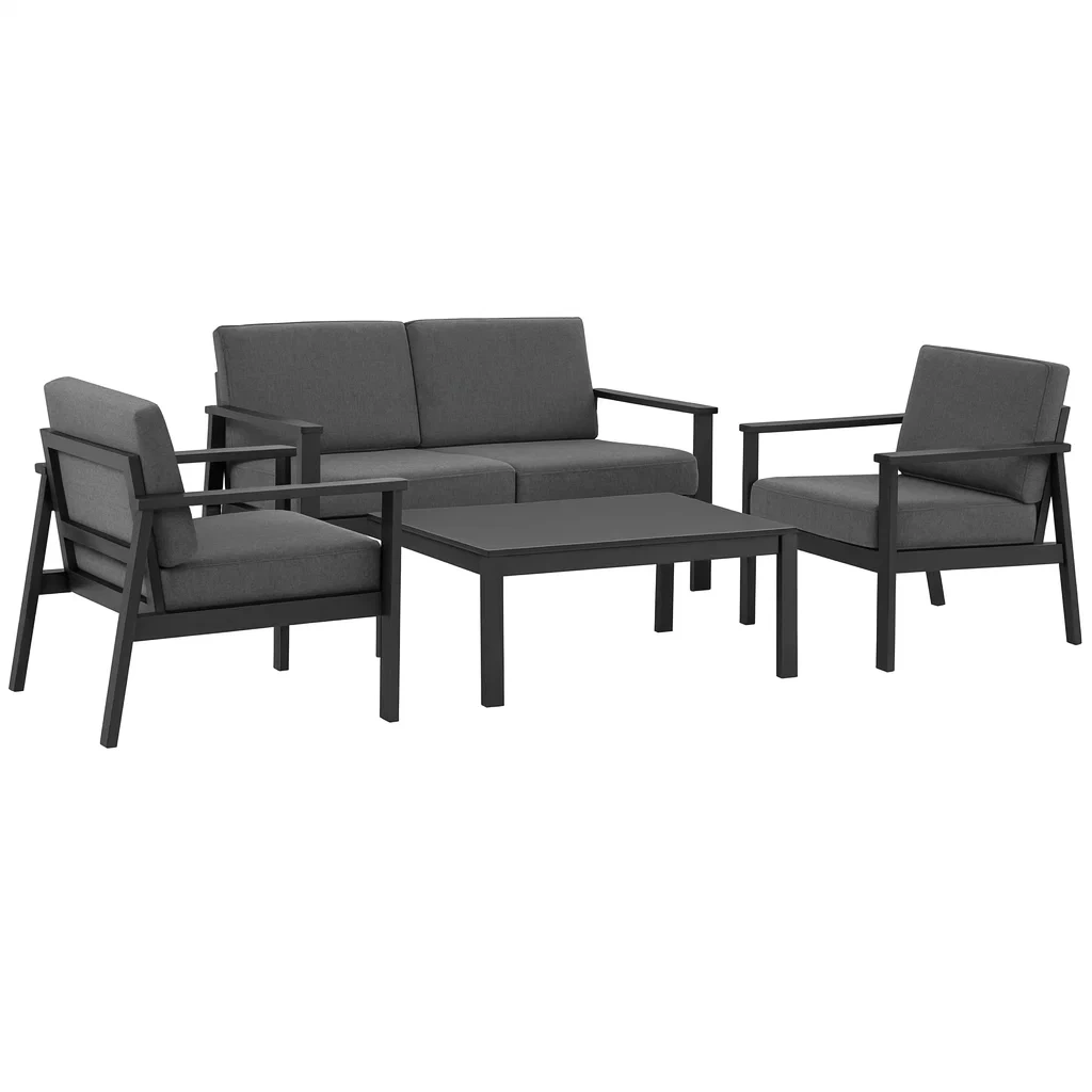 Gartenmöbel-Set Aluminium mit 3-Sitzer Sofa, 2 Sesseln und Couchtisch Textil Grau-decorvoria