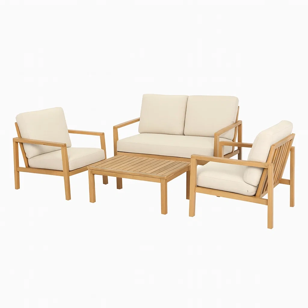 Gartenset Holz Creme 4-teilig Akazienholz mit Polyesterpolster-decorvoria