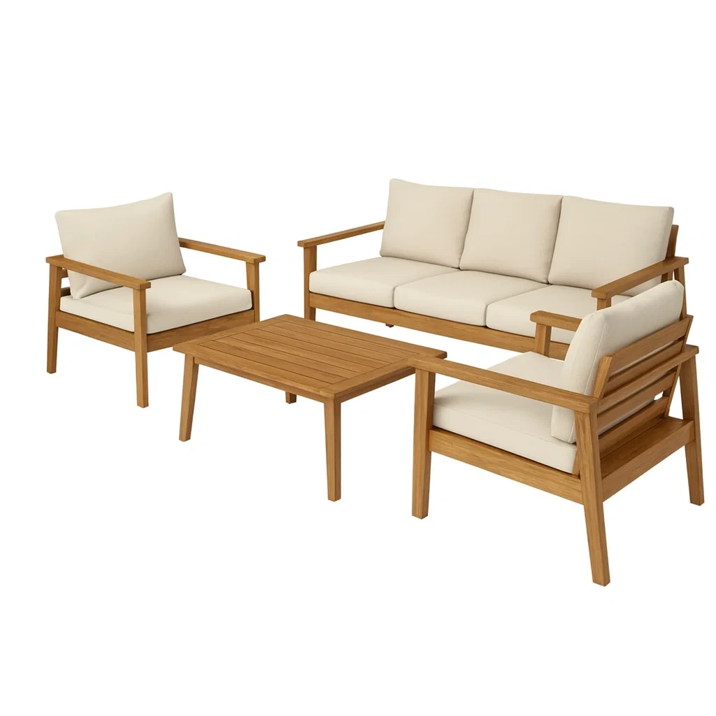Gartensofa-Set Eukalyptusholz Beige Kissen-decorvoria
