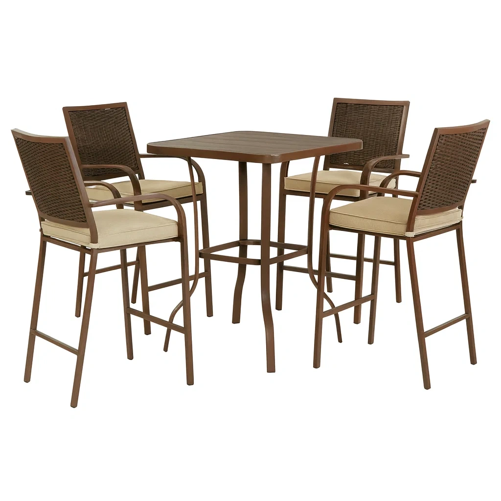 Gartenmöbel-Set mit Tisch und 4 Barhockern, Aluminium, Braun-decorvoria