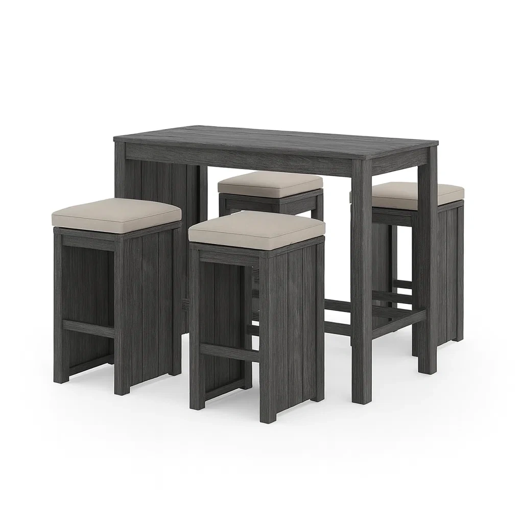Essgruppe aus Holz mit vier Hockern Dunkelgrau 5-teilig-decorvoria