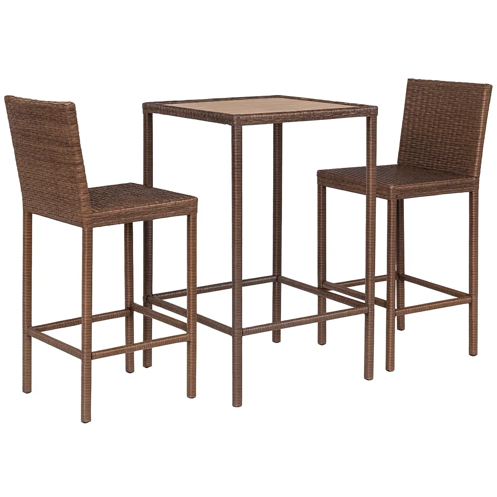 3-teiliges Bar-Set aus Rattan und Stahl in Braun-decorvoria