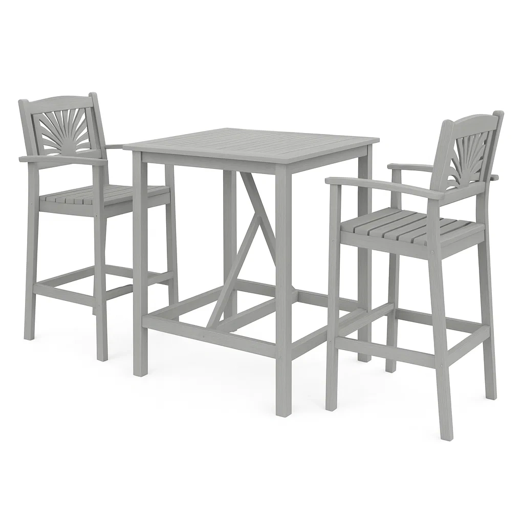 Outdoor Bar Set Holz Kunststoff Grau mit Tisch und 2 Stühlen-decorvoria
