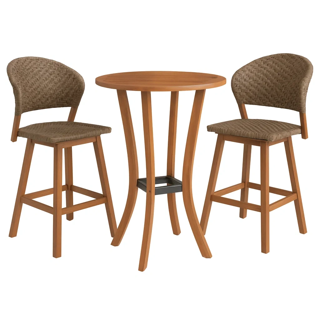 Bar-Set mit Tisch und 2 Stühlen aus Holz und Geflecht Braun-decorvoria