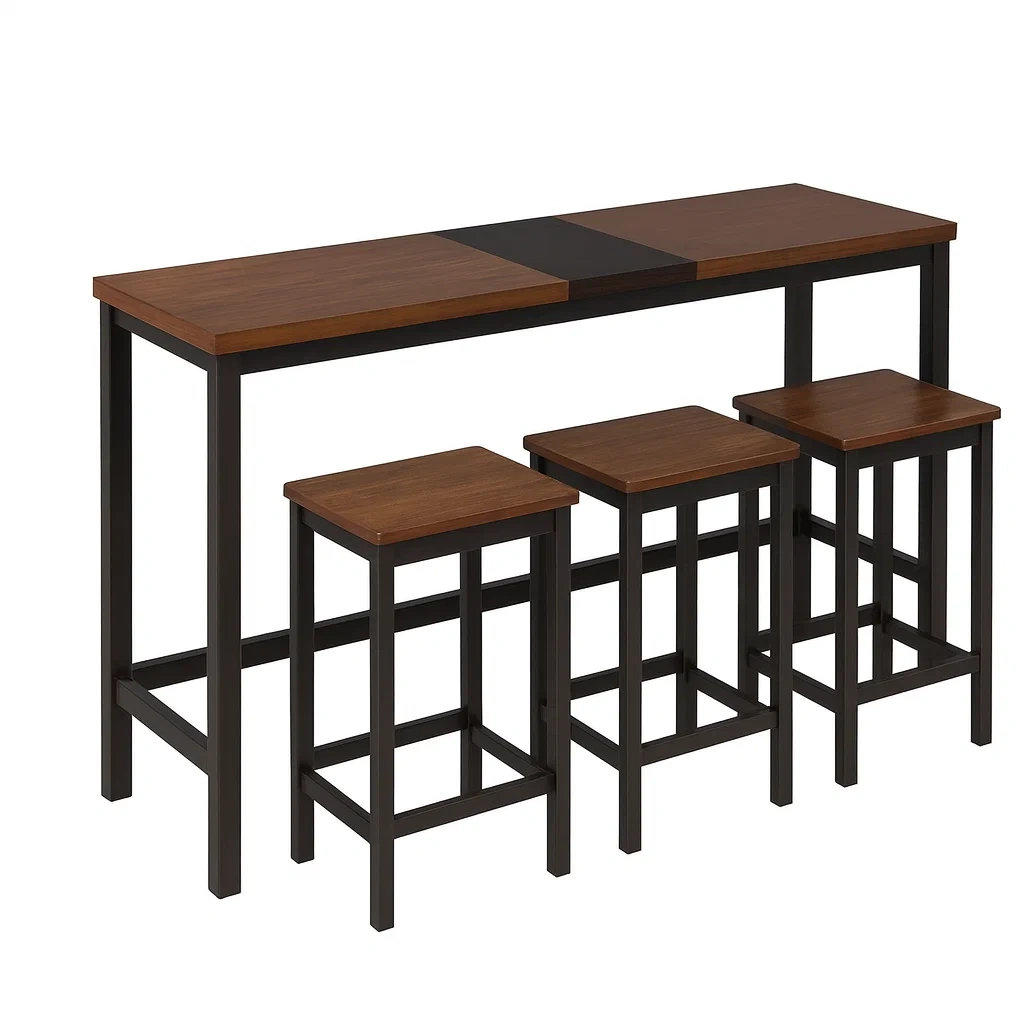 Barset mit Hockern Holz/Metall Dunkelbraun/Schwarz-decorvoria
