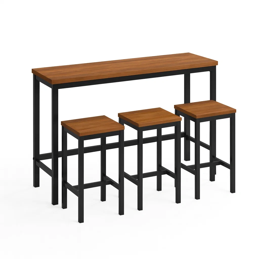 Barset Tisch und 3 Hocker Holz/Metall Braun/Schwarz-decorvoria