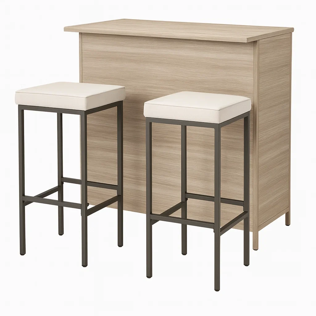 Bar-Set mit zwei Hockern und Tisch aus Holzoptik und Metall Beige/Weiß-decorvoria