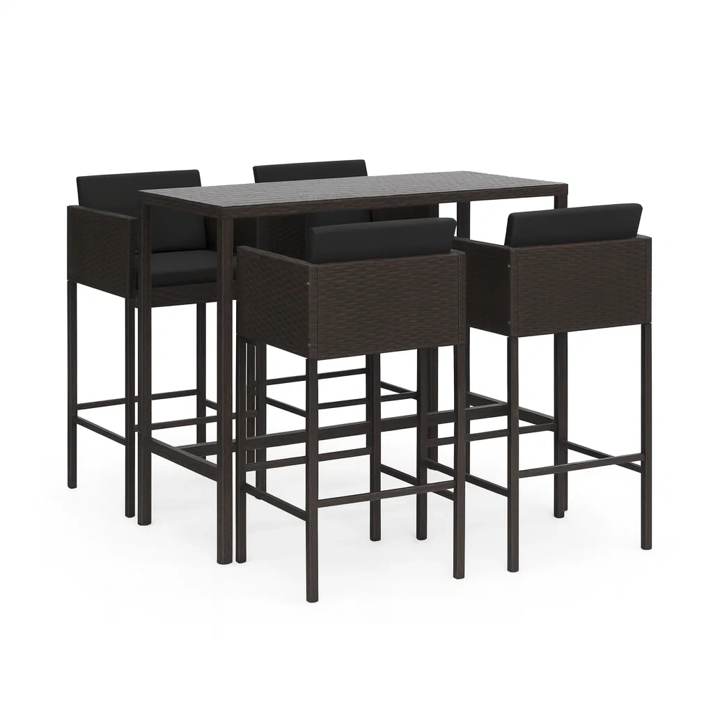 5-teilige Essgruppe aus Polyrattan Schwarz-decorvoria