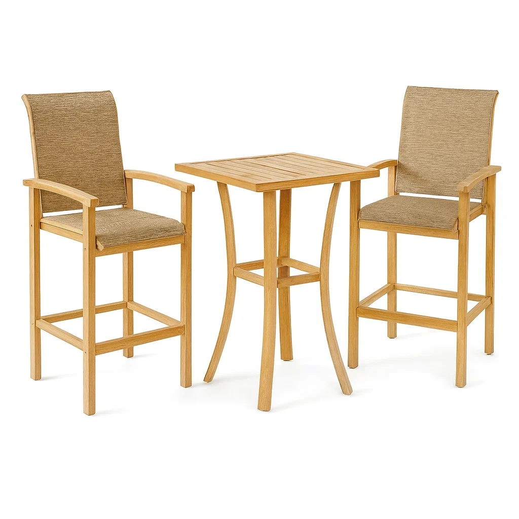 Akazienholz Bar-Set mit Tisch und 2 Hochstühlen Beige-decorvoria
